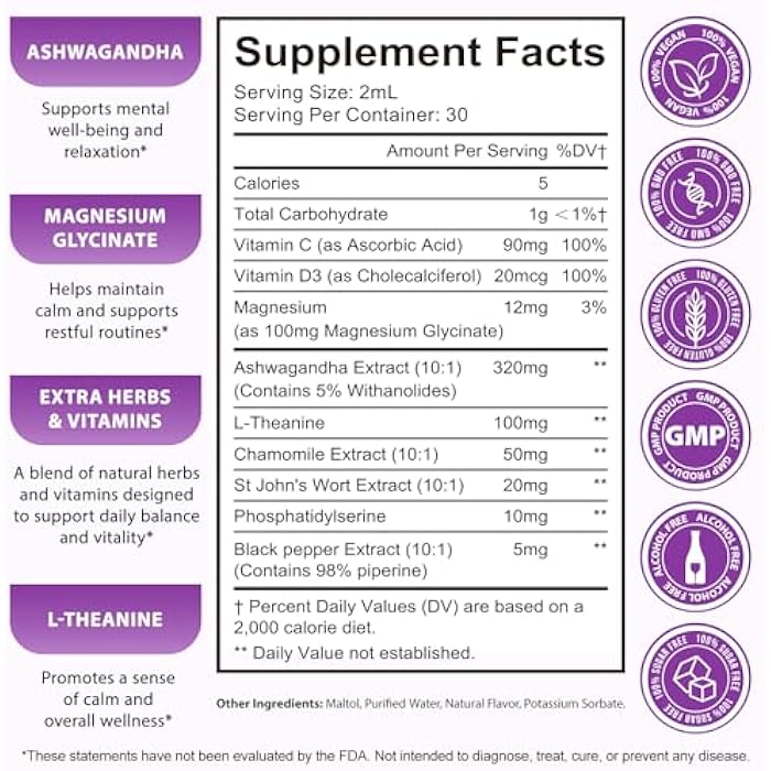 Buyourtaste Cortisol Supplements for Women and Men with Magnesium, Ashwagandha, L-Theanine, 10 in 1 Cortisol Detox Manager Reducer, Hormone Balance Liquid Drops - Mood, Focus, Sleep - Blueberry Flavor(2.02 fl.oz) - Image 5