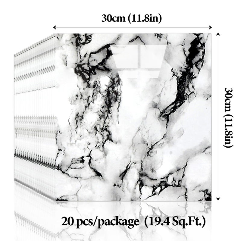 LVSHI 20pcs Marble Peel and Stick Waterproof PVC Shower Wall Panels Bathroom Backsplash Tile Stick on Wall for Bedoom, Kitchen 11.8"x11.8" (Ink and White,19.4 Sq.Ft.) - Image 4