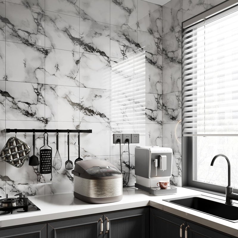 LVSHI 20pcs Marble Peel and Stick Waterproof PVC Shower Wall Panels Bathroom Backsplash Tile Stick on Wall for Bedoom, Kitchen 11.8"x11.8" (Ink and White,19.4 Sq.Ft.) - Image 3