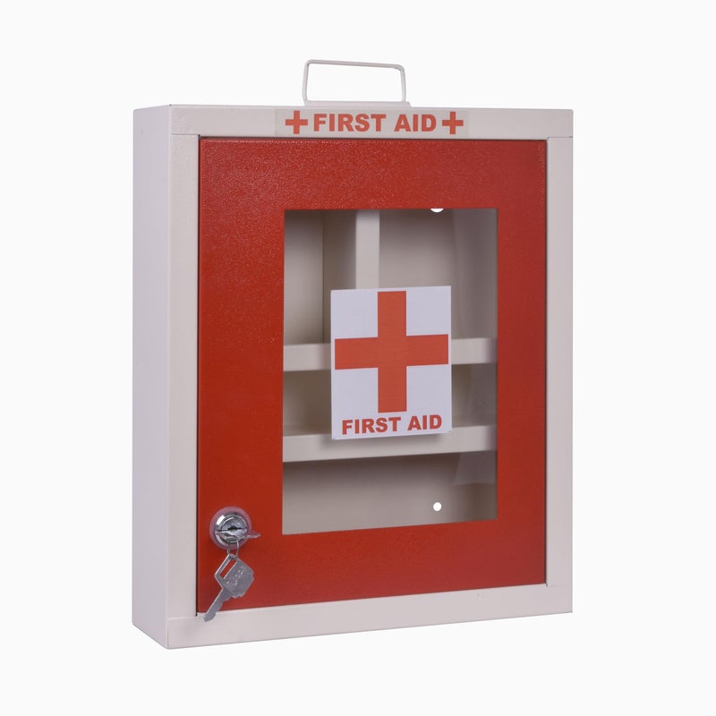 Planet Metal First Aid Box for Home with Multi Compartment Emergency First Aid Box/Wall Mounted Medical Box/Medicine Box/School/Office/Medicine Organizer Box with Lock and Keys - (Red & Grey) - Image 5