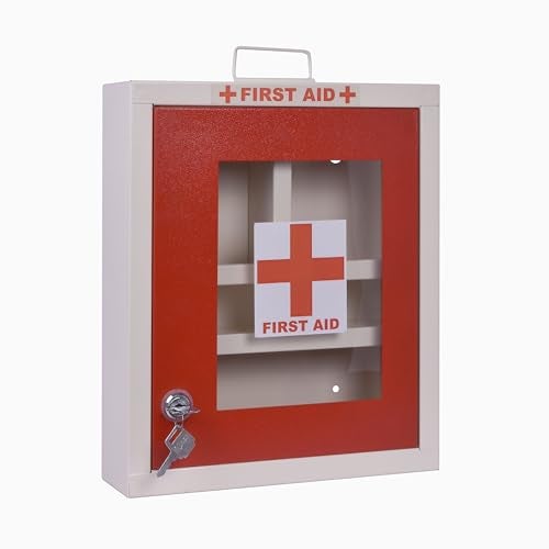 Planet Metal First Aid Box for Home with Multi Compartment Emergency First Aid Box/Wall Mounted Medical Box/Medicine Box/School/Office/Medicine Organizer Box with Lock and Keys - (Red & Grey) - Image 1