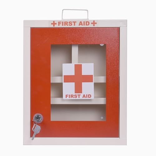 Planet Metal First Aid Box for Home with Multi Compartment Emergency First Aid Box/Wall Mounted Medical Box/Medicine Box/School/Office/Medicine Organizer Box with Lock and Keys - (Red & Grey) - Image 4