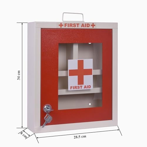 Planet Metal First Aid Box for Home with Multi Compartment Emergency First Aid Box/Wall Mounted Medical Box/Medicine Box/School/Office/Medicine Organizer Box with Lock and Keys - (Red & Grey) - Image 3