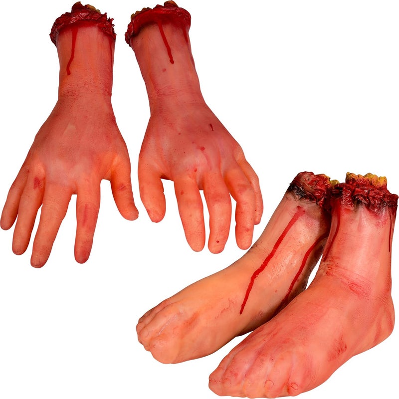 أذرع بشرية بلاستيكية ناعمة دموية لأجزاء الجسم الميتة زينة هالوين مخيفة 2 قطع يسار ويمين
