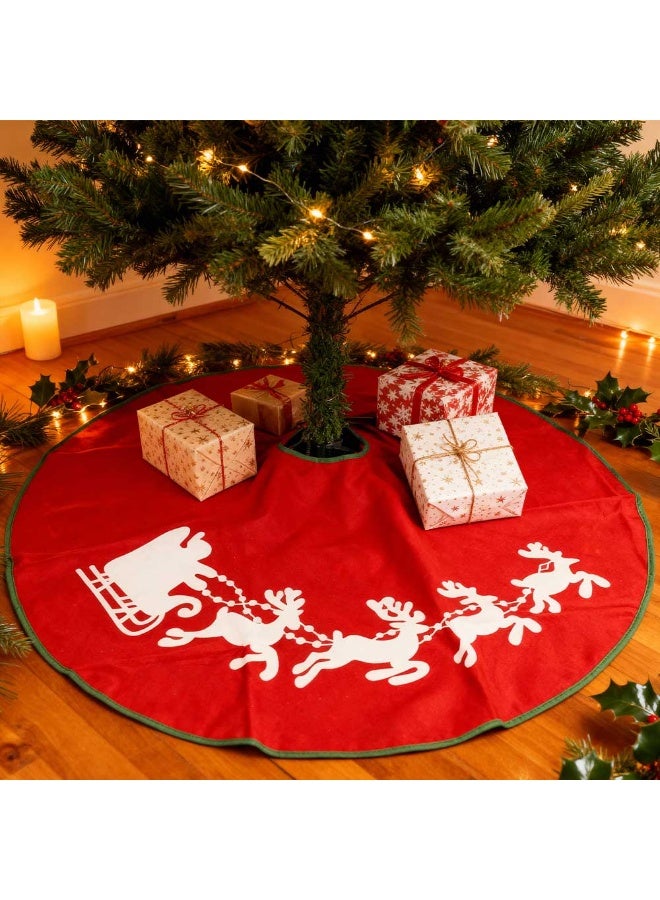 تنورة شجرة عيد الميلاد الحمراء مع تصميم مزلجة سانتا ورنة - Image 1