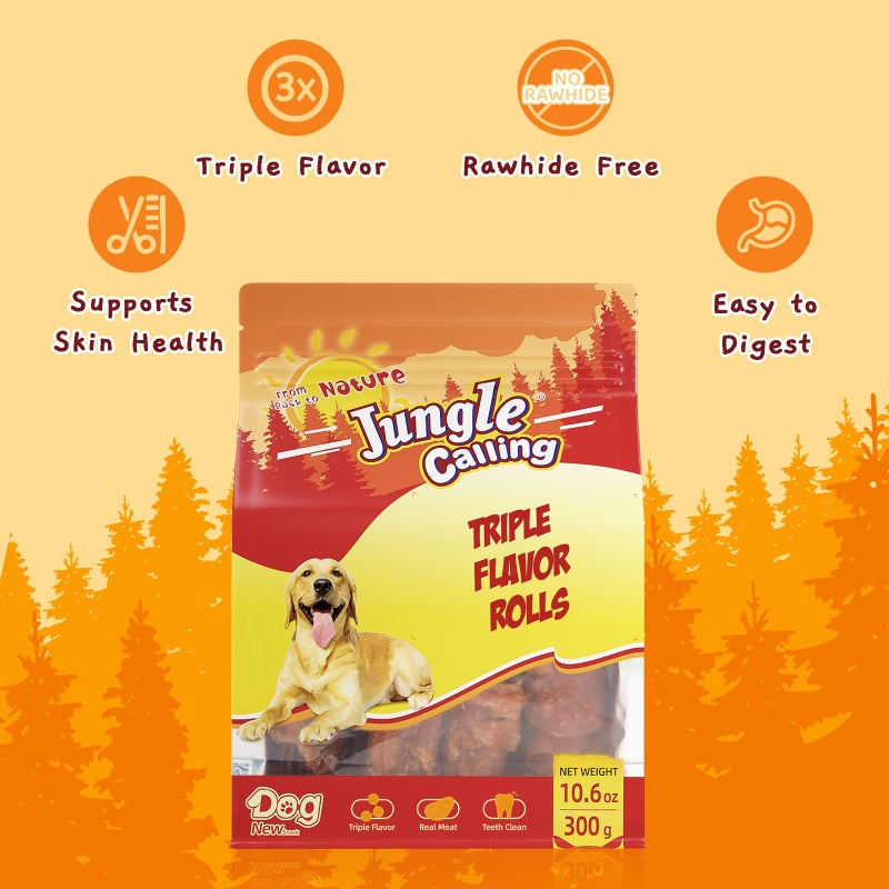 Jungle Calling Triple Flavor Rolls Dog Treats, Made with Real Chicken Duck Beef Meat, Rawhide Free Dogs Snacks,Healthy, Easily Digestible, and High Protein Treat, 10.6 oz - Image 2