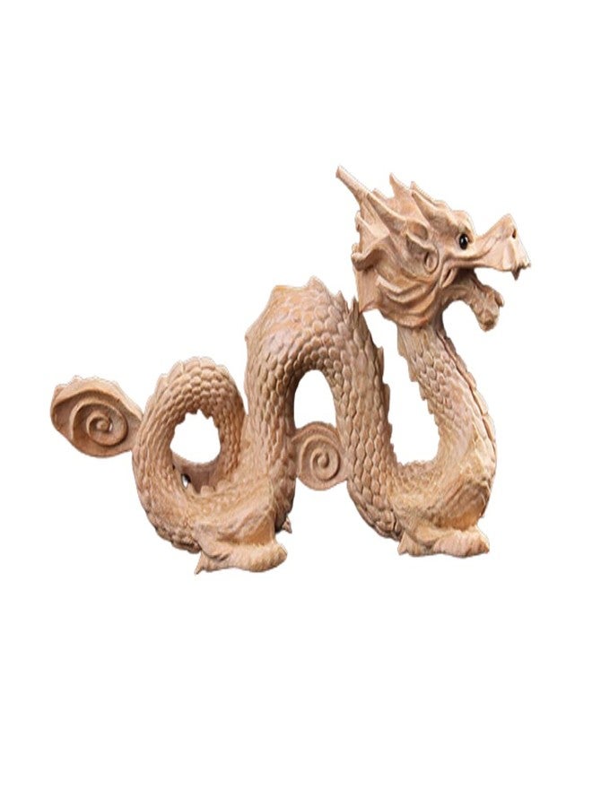 DMtse Feng Shui Carved Natural Wood Dragon Statue Sculpture Animal Figurine Brings Good Lucky for Success Mascot 4 inch Long Gift - Image 2