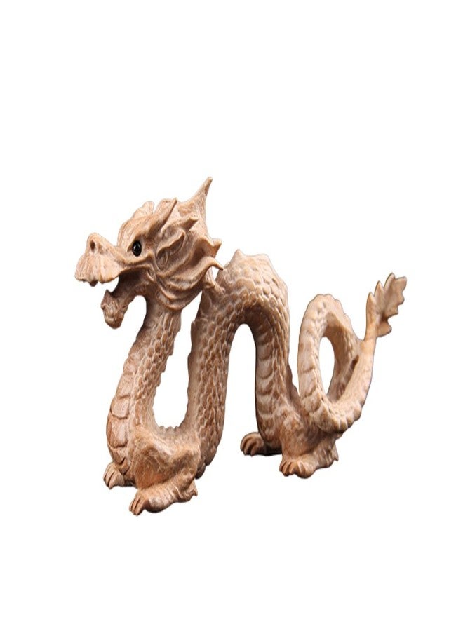 DMtse Feng Shui Carved Natural Wood Dragon Statue Sculpture Animal Figurine Brings Good Lucky for Success Mascot 4 inch Long Gift - Image 3