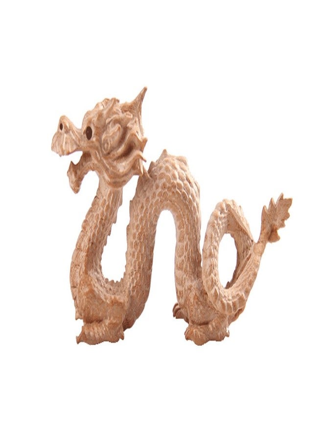 DMtse Feng Shui Carved Natural Wood Dragon Statue Sculpture Animal Figurine Brings Good Lucky for Success Mascot 4 inch Long Gift - Image 1