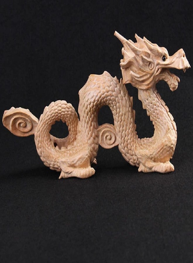 DMtse Feng Shui Carved Natural Wood Dragon Statue Sculpture Animal Figurine Brings Good Lucky for Success Mascot 4 inch Long Gift - Image 4