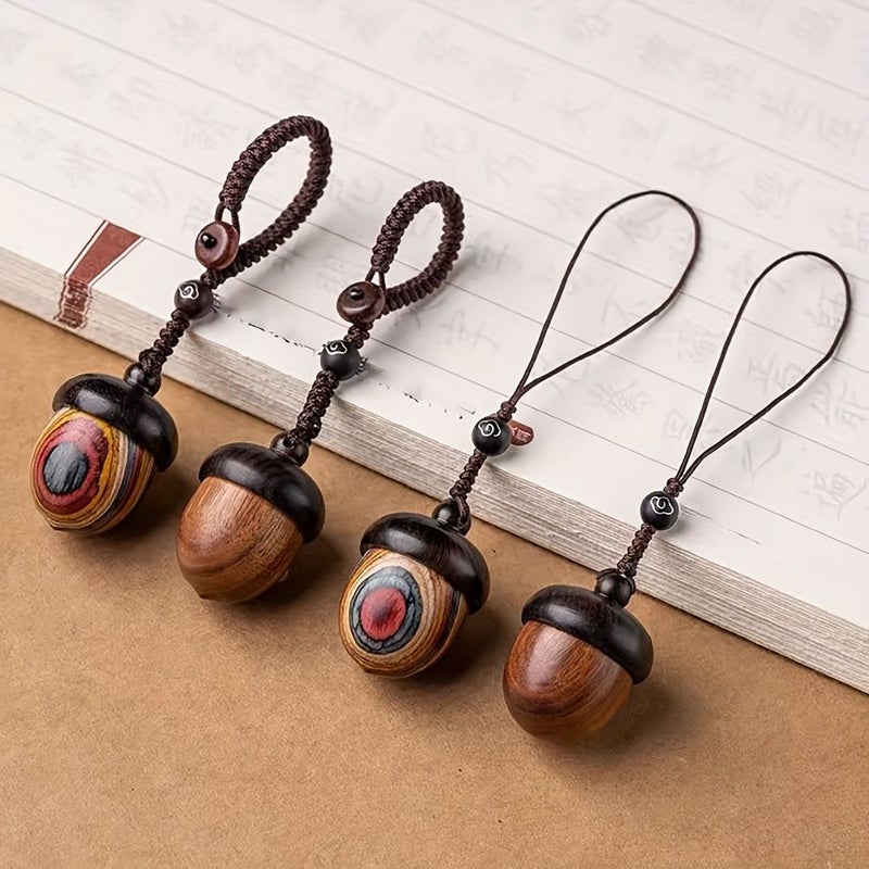 Wooden Acorn Keychain With Detachable Lucky Pine Nut And Hanging Rope Style C - Image 1