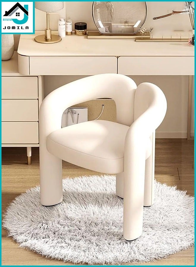 JOMILA Modern Vanity Chair, Fluffy Single Sofa, Minimalist Makeup Desk Chair for Bedroom, Living Room, 61 x 56 x 78 cm (White) - Image 1