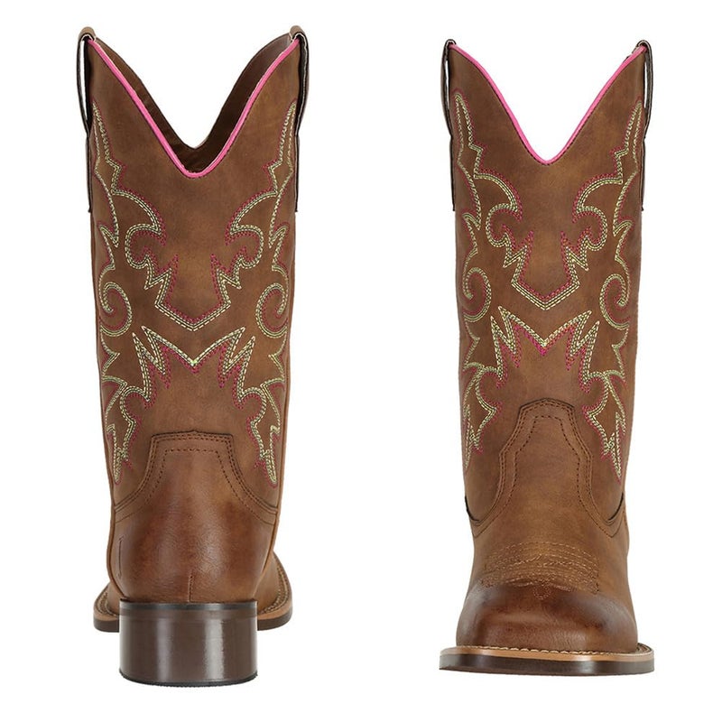 J's.o.l.e Fashion Cowboy Boots for Women Square Toe Wide Mid Calf Western Cowgirl Boots Brown US Size 6 - Image 3