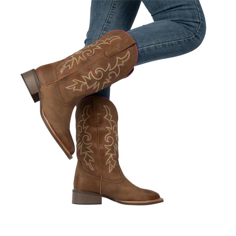 J's.o.l.e Fashion Cowboy Boots for Women Square Toe Wide Mid Calf Western Cowgirl Boots Brown US Size 6 - Image 2