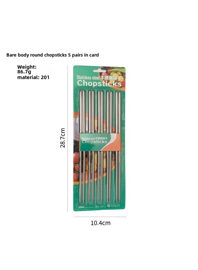 Factory Wholesale Stainless Steel Chopsticks Hollow Anti-scalding Non-slip Chopsticks Fast Food Restaurant Home Canteen Supply Threaded Chopsticks-Color:Db041 Light Body Round Chopsticks --5 Pairs Of Card Packs  - Image 1