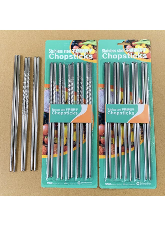Factory Wholesale Stainless Steel Chopsticks Hollow Anti-scalding Non-slip Chopsticks Fast Food Restaurant Home Canteen Supply Threaded Chopsticks-Color:Db041 Light Body Round Chopsticks --5 Pairs Of Card Packs  - Image 5