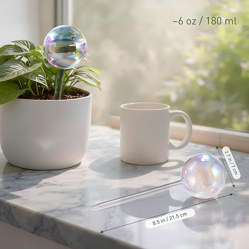 Soilagua Extra-Thick Clear Glass Plant Watering Globes, Rainbow Gradient Self Watering Globes, Automatic Plant Waterer, Self Watering Planter Insert Spikes Devices for Everyday or Vacation Use, 2-Pack - Image 3