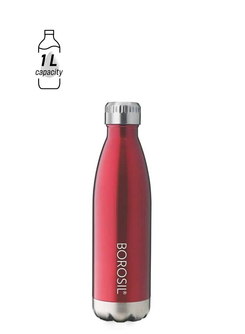 بوروسيل زجاجة مياه بورويل معزولة فراغياً مطلية بالنحاس، زجاجة رياضية، زجاجة يوغا، خارجية، محمولة، مانعة للتسرب، قابلة لإعادة الاستخدام، زجاجة مياه حمراء، 1000 مل، Fgbol1000Rd - Image 1