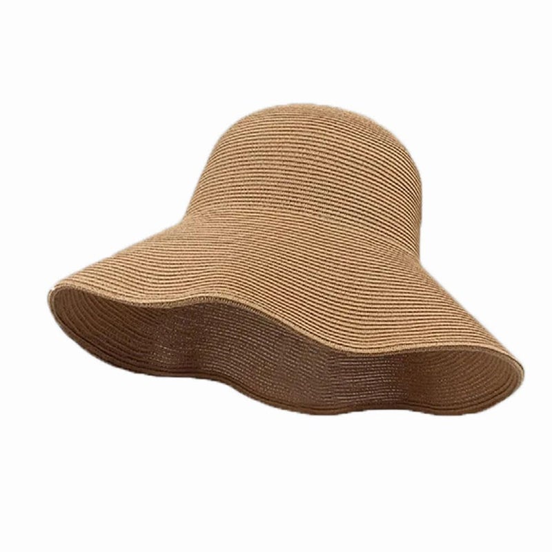 Tinkeep Women Wide Brim Straw Sun Hat UPF 80+, Foldable Beach Hat with Windproof Chin Strap, Adjustable Summer Sun Hat for Travel Vacation Outdoor Khaki - Image 1
