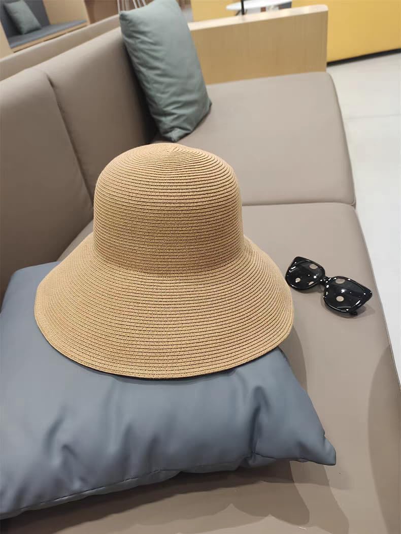 Tinkeep Women Wide Brim Straw Sun Hat UPF 80+, Foldable Beach Hat with Windproof Chin Strap, Adjustable Summer Sun Hat for Travel Vacation Outdoor Khaki - Image 2