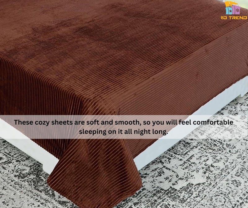RD TREND 190 GSM Flannel Warm Bedsheets for Winter Double Flat Size (90 x 100 Inches) with 2 Pillow Cover Size (18x28 Inches) Color-Coffee, Striped - Image 5