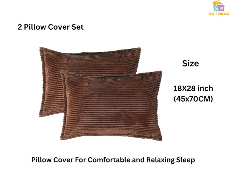 RD TREND 190 GSM Flannel Warm Bedsheets for Winter Double Flat Size (90 x 100 Inches) with 2 Pillow Cover Size (18x28 Inches) Color-Coffee, Striped - Image 4