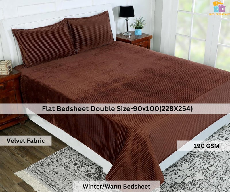RD TREND 190 GSM Flannel Warm Bedsheets for Winter Double Flat Size (90 x 100 Inches) with 2 Pillow Cover Size (18x28 Inches) Color-Coffee, Striped - Image 2