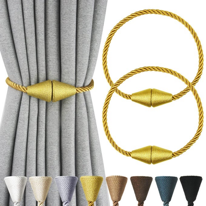2 PACK MAGNETIC CURTAIN TIEBACKS ROPE MODERN HANDMADE CURTAIN TIE BACKS DECORATIVE DRAPES WEAVE HOLDBACKS FOR WINDOW DCOR GOLD