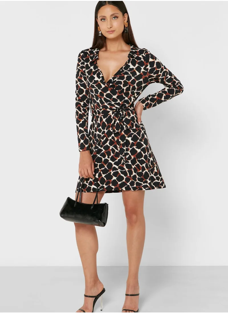 RIVER ISLAND Plunge Neck Printed Dress
