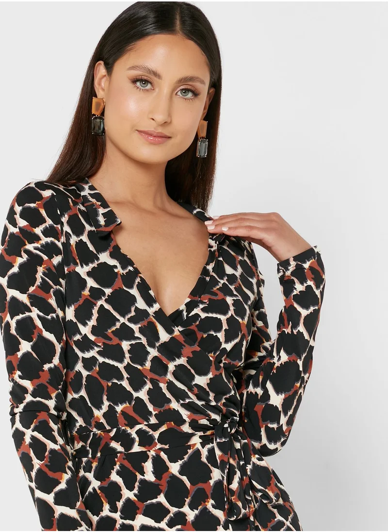 RIVER ISLAND Plunge Neck Printed Dress