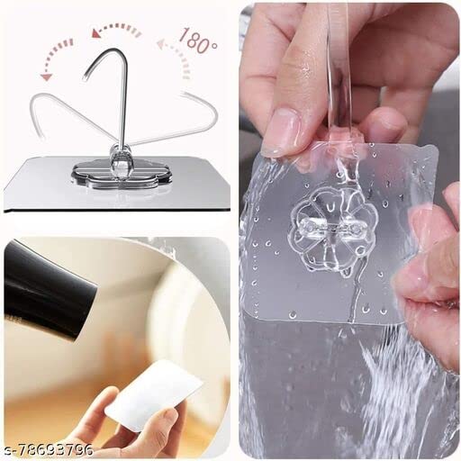 Ekon Set of 12 Self Adhesive Strong Transparent Waterproof Wall Clip Hanger Steel Hooks for Bathrooms Kitchen Bedrooms Closets Living Room Toilet Office School Showroom Upto 25KGMax - Image 5