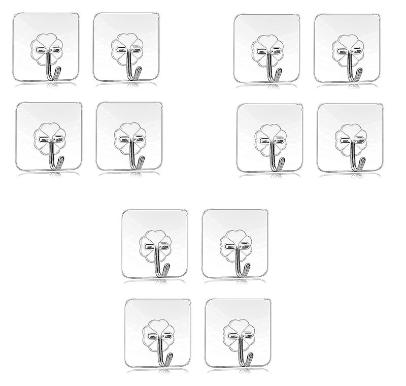 Ekon Set of 12 Self Adhesive Strong Transparent Waterproof Wall Clip Hanger Steel Hooks for Bathrooms Kitchen Bedrooms Closets Living Room Toilet Office School Showroom Upto 25KGMax - Image 1