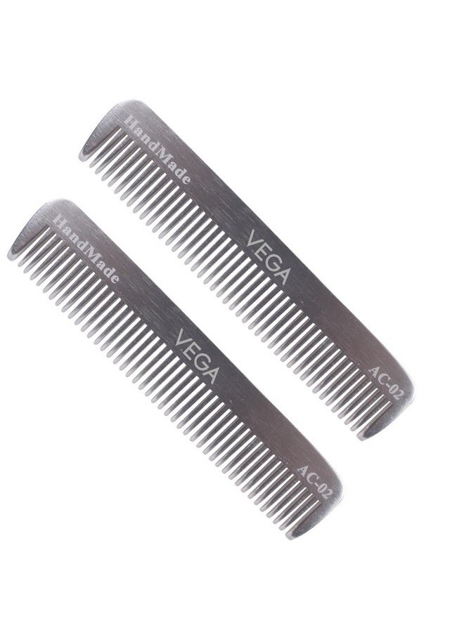 Vega Pocket Hair Comb (India'S No.1* Hair Comb Brand) For Men And Womensilver Pack Of 2 (Vc2Ac-02)  - Image 1