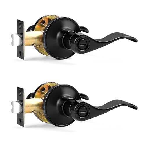Probrico Interior Door Handle Privacy Door Levers Door Handle Matte Black for Bathroom and Bedroom, Wave Style Interior Door Lever Black, Reversible Door Handle Lock Without Keys, 2 Pack - Image 1