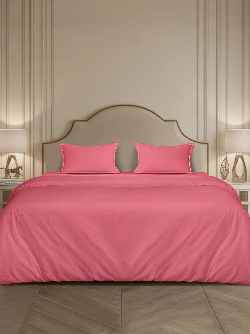 MULBERRY LIVING 100% Cotton 4 pc set -Micro checks- fitted bedsheet 180x200x30cms duvet cover 260x240 cms pillowcover 50x75 cms - Deco Rose