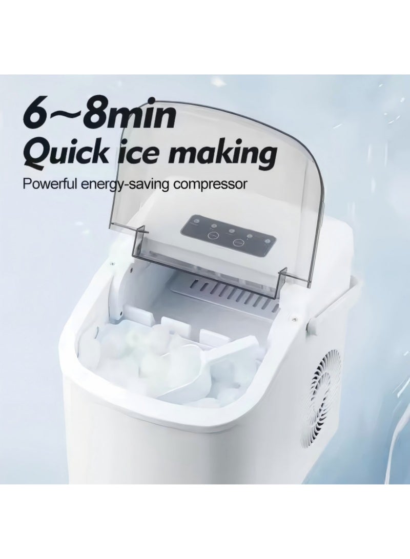 روك بو آلة صنع الثلج المحمولة مع وظيفة التنظيف الذاتي، مزودة بمقبض ومغرفة وسلة، تنتج 9 مكعبات ثلج في 6 دقائق، 12 كجم/24 ساعة، مثالية للاستخدام في المنزل والمطبخ والمكتب والحفلات. - Image 3