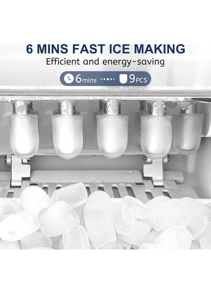 روك بو آلة صنع الثلج المحمولة مع وظيفة التنظيف الذاتي، مزودة بمقبض ومغرفة وسلة، تنتج 9 مكعبات ثلج في 6 دقائق، 12 كجم/24 ساعة، مثالية للاستخدام في المنزل والمطبخ والمكتب والحفلات. - Image 2