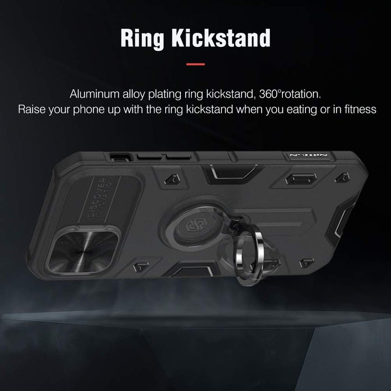 Nillkin Armor Case Compatible With Iphone 12 Pro Max Case, Built In Kickstand & Camera Protector Shockproof Hard Pc & Soft Silicone Bumper Hybrid Cover Phone Case For Phone 12 Pro Max 6.7'' Black - Image 2