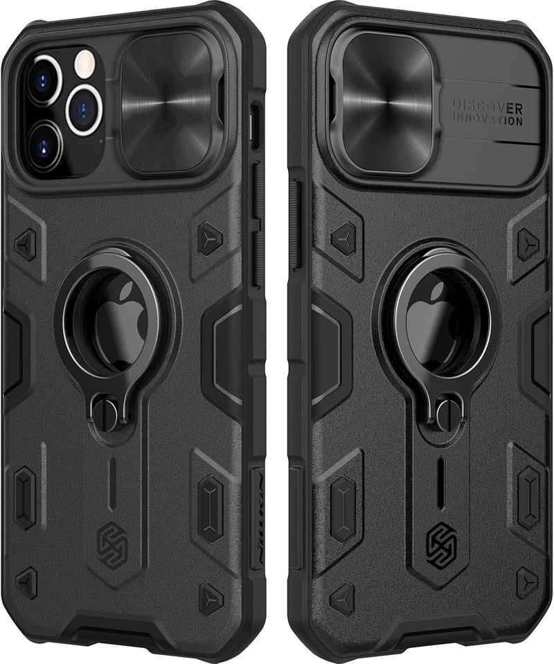 Nillkin Armor Case Compatible With Iphone 12 Pro Max Case, Built In Kickstand & Camera Protector Shockproof Hard Pc & Soft Silicone Bumper Hybrid Cover Phone Case For Phone 12 Pro Max 6.7'' Black - Image 1
