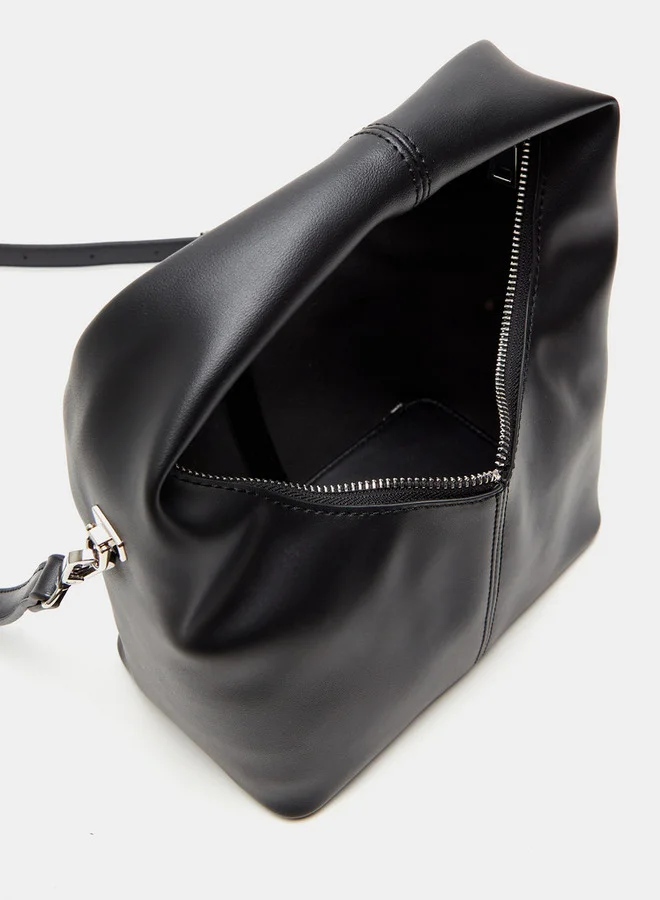 HAADANA Solid Hobo Bag with Detachable Strap and Zip Closure