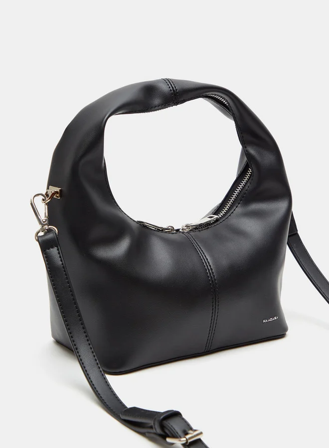 HAADANA Solid Hobo Bag with Detachable Strap and Zip Closure