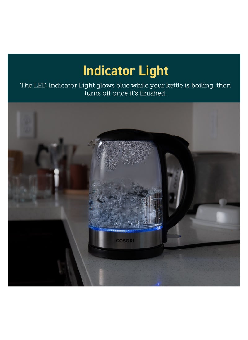 COSORI - COSORI GK151-CO Electric Glass Kettle 1.5L with Blue LED, 3000W for Fast and Quiet Boil, Food Grade 304 Stainless Steel, Boil-Dry Protection, BPA Free - Image 1