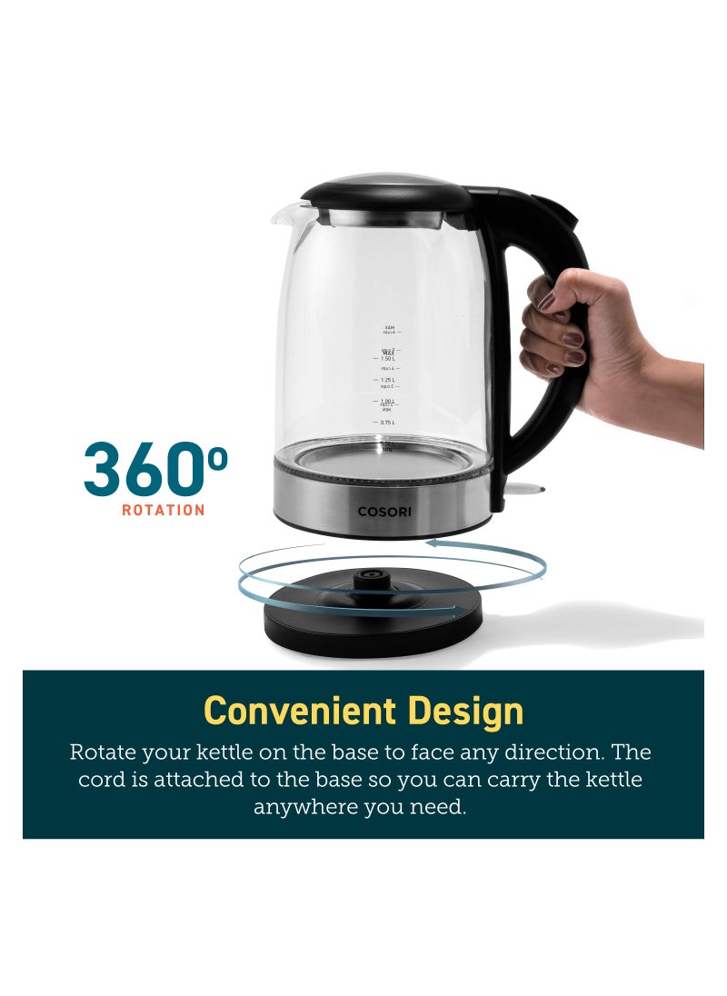 COSORI - COSORI GK151-CO Electric Glass Kettle 1.5L with Blue LED, 3000W for Fast and Quiet Boil, Food Grade 304 Stainless Steel, Boil-Dry Protection, BPA Free - Image 1