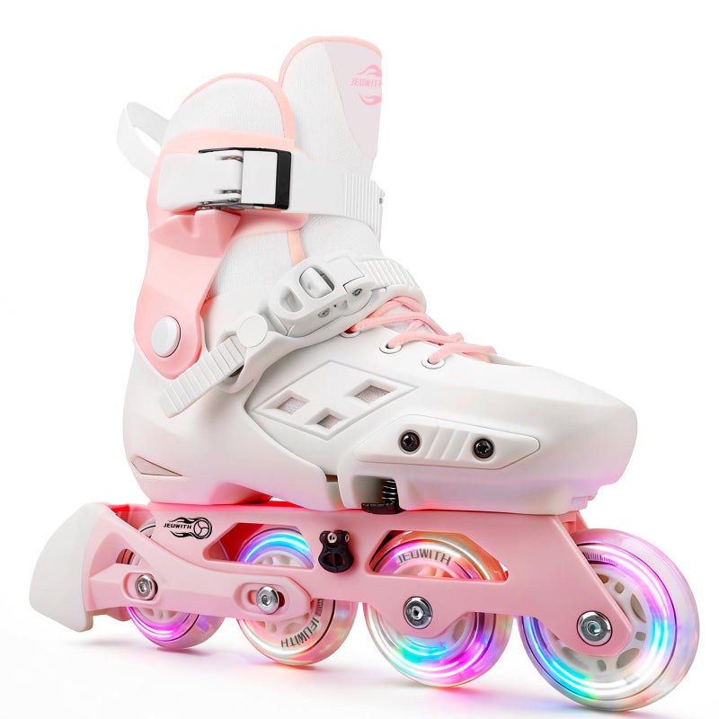 JEUWITH Inline Skates for Kids Girls Boys with Light-Up Wheels,Adjustable Size Suitable for Beginners Roller Skates Blades for Women, Girls and Adult.(Pink 1-4US) - Image 1