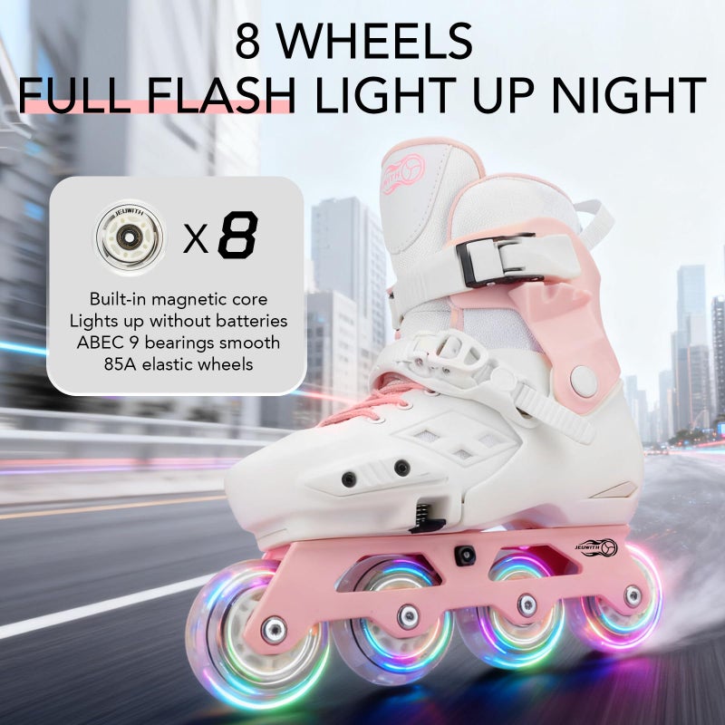 JEUWITH Inline Skates for Kids Girls Boys with Light-Up Wheels,Adjustable Size Suitable for Beginners Roller Skates Blades for Women, Girls and Adult.(Pink 1-4US) - Image 3