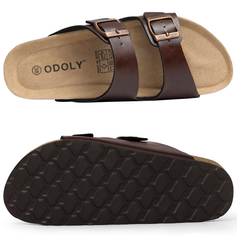 ODOLY Unisex Cork Footbed Slide Sandal, Arch Support Summer Outdoor Sandals with Adjustable Buckle for Women and Men,Brown Oily 39(8-8.5 Women/6.5-7 Men) - Image 5