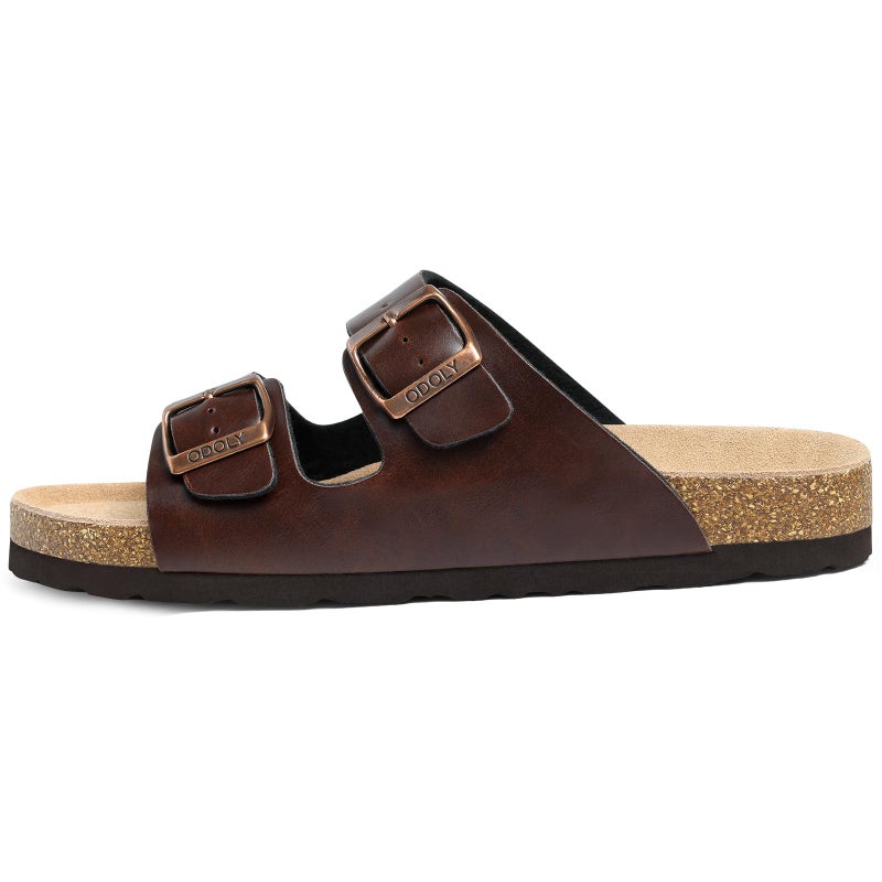 ODOLY Unisex Cork Footbed Slide Sandal, Arch Support Summer Outdoor Sandals with Adjustable Buckle for Women and Men,Brown Oily 39(8-8.5 Women/6.5-7 Men) - Image 2
