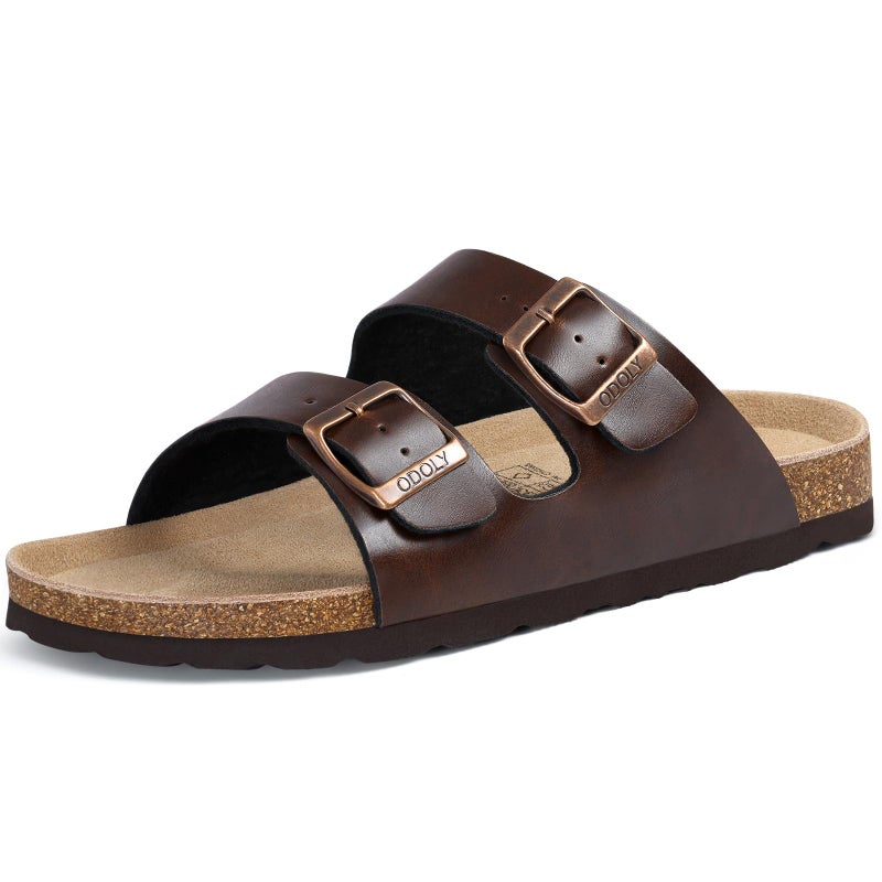 ODOLY Unisex Cork Footbed Slide Sandal, Arch Support Summer Outdoor Sandals with Adjustable Buckle for Women and Men,Brown Oily 39(8-8.5 Women/6.5-7 Men) - Image 1