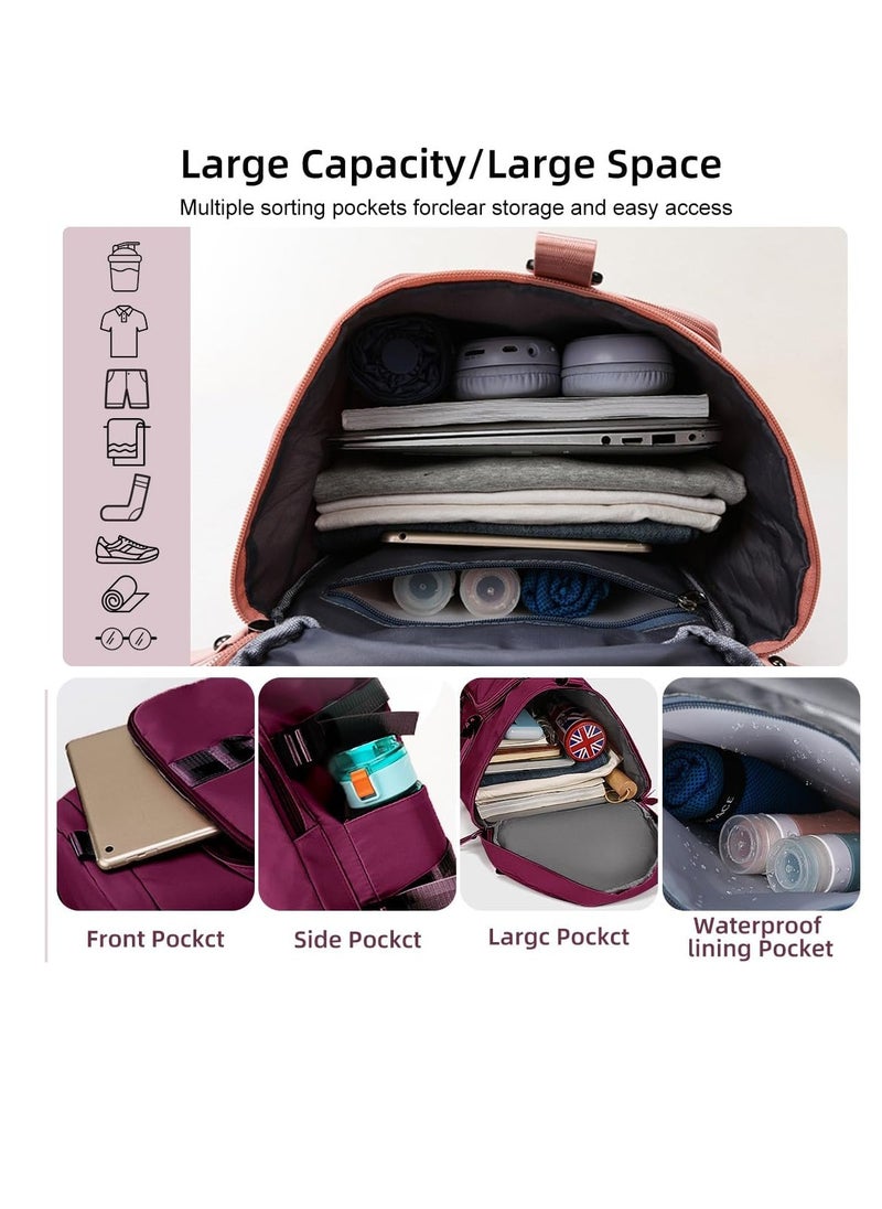 TRASSLE Large Capacity Sports Gym Bag,3-in-1 Sports Bag with Shoes Compartment & Wet Pocket, Waterproof Shoulder Weekender Bag for Women and Men Swim Sports Travel Duffel Bag (Purple)  - Image 2