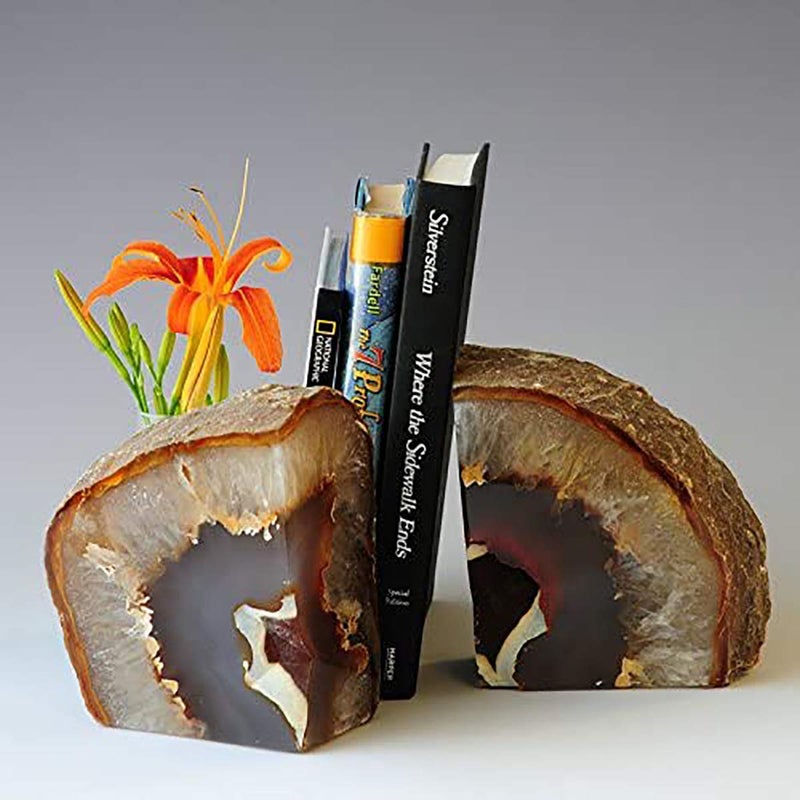 AMOYSTONE Unique Agate Bookends for Kids Decorative Crystal Geode Book Holder 3-4 LBS Non-Skid for Bookend Shelves, Stylish and Functional Bookends - Image 2